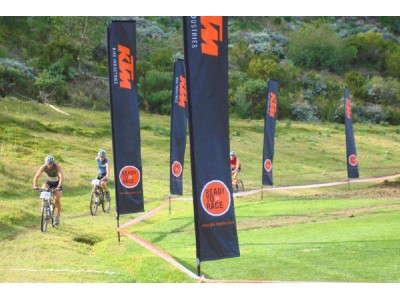 Reklaminė vėliava Block ALU dviračių varžybose 